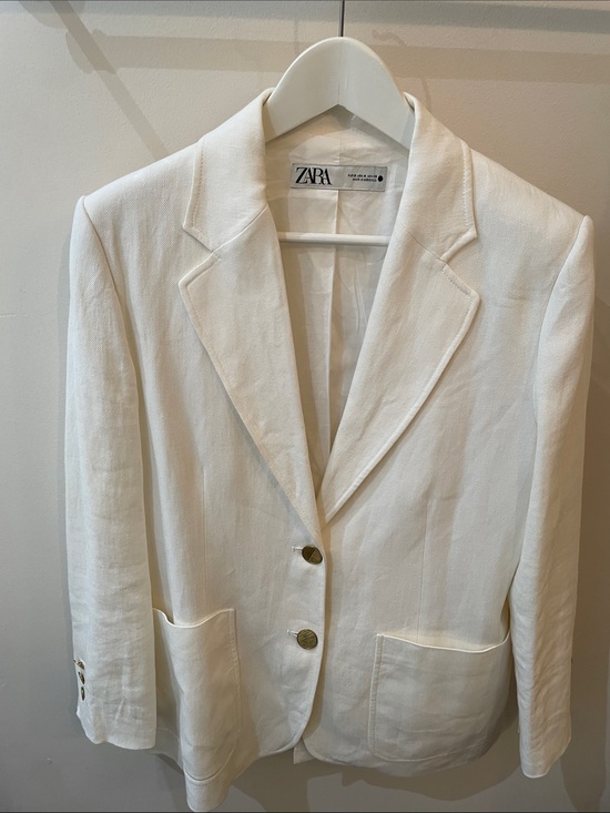 Zara Jackets & Blazers - Zara Cream Linen-Blend Blazer with Gold Buttons